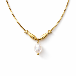Fish Charm  Pearl Pendant Necklace