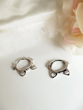 Cat whiskers Huggies Sterling silver earrings,cat silver hoops,dainty earrings,minimalist,kitten animal charm jewellery,gifts under 15