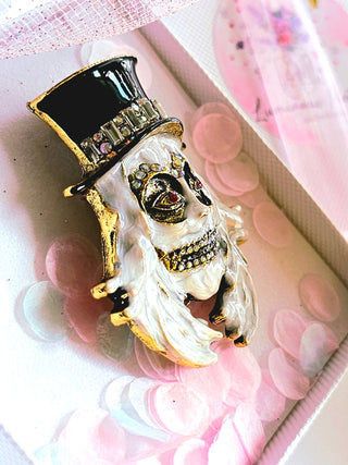 Scary Clown Halloween Brooch gems Enamel white and back quirky fun brooch,unusual lapel pins,halloween party accessories,whimsical jewellery