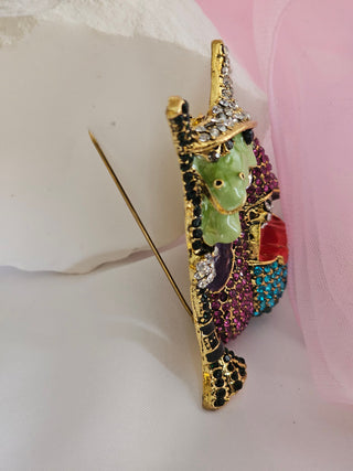 Green Witch broom bucket Halloween Enamel Brooch