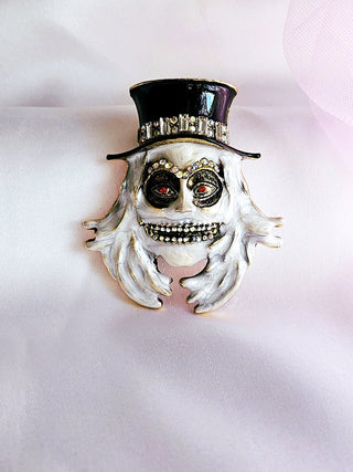 Scary Clown Halloween Brooch gems Enamel white and back quirky fun brooch,unusual lapel pins,halloween party accessories,whimsical jewellery