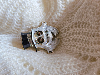 Scary Clown Halloween Brooch gems Enamel white and back quirky fun brooch,unusual lapel pins,halloween party accessories,whimsical jewellery