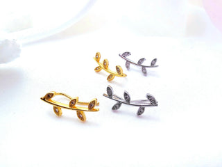 18K Gold Sterling silver Climbers threader earrings,curve vine leaf climber earrings,silver gold threaders,zirconia dainty stacking earring