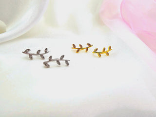 18K Gold Sterling silver Climbers threader earrings,curve vine leaf climber earrings,silver gold threaders,zirconia dainty stacking earring