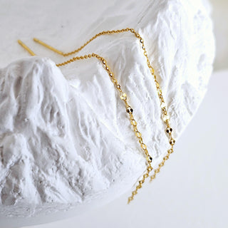 Sterling Silver 14K Gold Mirror Chain long Threader Earrings,Sparkly Dangle & Drop Earring,Dainty Delicate Elegant Earrings,super thin