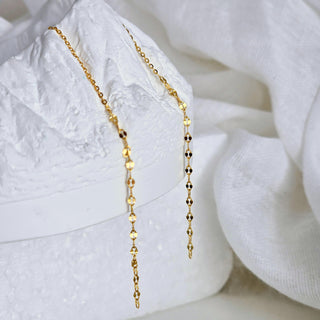 Sterling Silver 14K Gold Mirror Chain long Threader Earrings,Sparkly Dangle & Drop Earring,Dainty Delicate Elegant Earrings,super thin