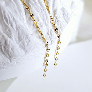 Sterling Silver 14K Gold Mirror Chain long Threader Earrings,Sparkly Dangle & Drop Earring,Dainty Delicate Elegant Earrings,super thin