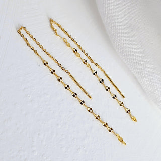 Sterling Silver 14K Gold Mirror Chain long Threader Earrings,Sparkly Dangle & Drop Earring,Dainty Delicate Elegant Earrings,super thin