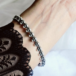 Skull bangle Sterling silver adjustable bracelet,textured cuff bracelet bangle,animal skull charm vintage silver jewellery,halloween