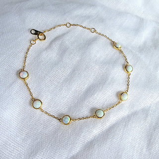 White Opal 16K Gold plated Sterling Silver bracelet,Opal adjustable chain,stacking gold bracelets,October Birthdays,Opal gemstone