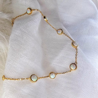 White Opal 16K Gold plated Sterling Silver bracelet,Opal adjustable chain,stacking gold bracelets,October Birthdays,Opal gemstone