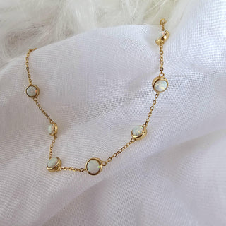 White Opal 16K Gold plated Sterling Silver bracelet,Opal adjustable chain,stacking gold bracelets,October Birthdays,Opal gemstone