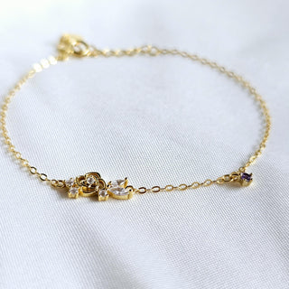 Dainty Rose 16K Gold plated Sterling Silver bracelet,slim chain adjustable bracelet,cubic zirconia floral charm bracelet,Geometric bracelet