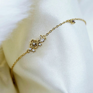 Dainty Rose 16K Gold plated Sterling Silver bracelet,slim chain adjustable bracelet,cubic zirconia floral charm bracelet,Geometric bracelet