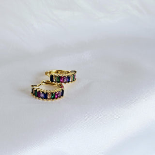 Baguette zirconia 16k coloured gem hoop earrings,Geometric rainbow hoops,gift for her,ear stacking hoops.
