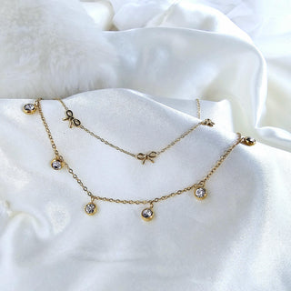 Tarnishfree ANKLETS Bow charm cubic zirconia link chain,18k gold adjustable link chain Anklets,waterproof jewellery, Gift for her,stacking