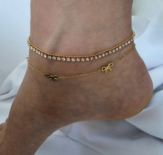 Tarnishfree ANKLETS Bow charm cubic zirconia link chain,18k gold adjustable link chain Anklets,waterproof jewellery, Gift for her,stacking