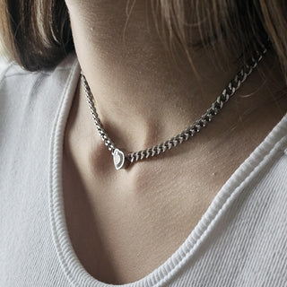 Cuban link Heart Charm choker pendant necklace Tarnishfree 18K Gold ,bold gold and silver neckace,solitaire heart thick chains necklace