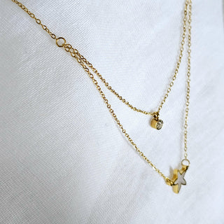 Double layered tarnishfree necklace starfish Charm pendant necklace 18K Gold and mother of pearl pendant thin chain adjustable necklace