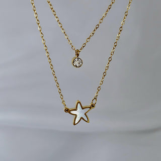 Double layered tarnishfree necklace starfish Charm pendant necklace 18K Gold and mother of pearl pendant thin chain adjustable necklace