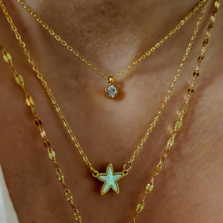 Double layered tarnishfree necklace starfish Charm pendant necklace 18K Gold and mother of pearl pendant thin chain adjustable necklace