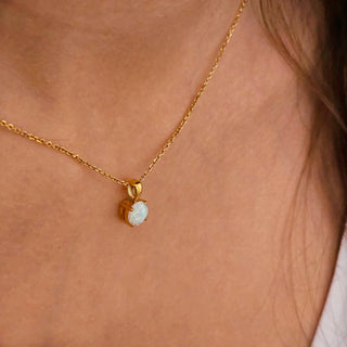 Australian natural white Opal pendant necklace availablein two style pendant shapes beingHeart and Round  set in 18k gold plated titanium steel makes this necklace waterproof and tarnishfree