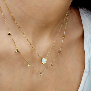 White Opal Tarnishfree 18k Gold Necklace,birthstone gift,Ausyralian Opal gemstone necklace,adjustable length link chain waterptoof necklace