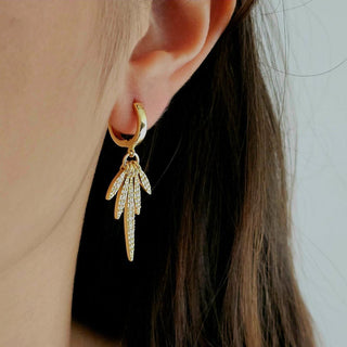 14K Gold sterling silver Hoop earrings,dangle drop cubic zirconia hoop earrings, Geometric hoop earrings