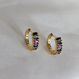 Baguette zirconia 16k coloured gem hoop earrings,Geometric rainbow hoops,gift for her,ear stacking hoops.