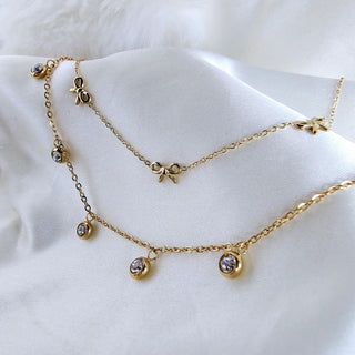 Tarnishfree ANKLETS Bow charm cubic zirconia link chain,18k gold adjustable link chain Anklets,waterproof jewellery, Gift for her,stacking