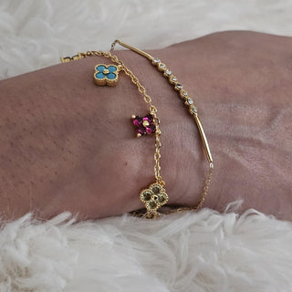 Clover four leaf 18K Gold multi pendant necklace adjustable chain,dainty multicoloured cubic zirconia jewellery,four leaf turquoise charms