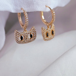 Owl Hoop earrings,14k gold Owl charm hoops,dangle drop lucky hoop earrings,quirky cubic zirconia bird earrings,gift for her
