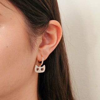 Owl Hoop earrings,14k gold Owl charm hoops,dangle drop lucky hoop earrings,quirky cubic zirconia bird earrings,gift for her