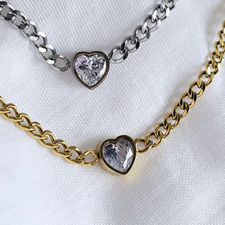 Cuban link Heart Charm choker pendant necklace Tarnishfree 18K Gold ,bold gold and silver neckace,solitaire heart thick chains necklace