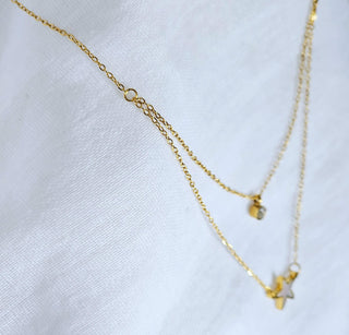 Double layered tarnishfree necklace starfish Charm pendant necklace 18K Gold and mother of pearl pendant thin chain adjustable necklace