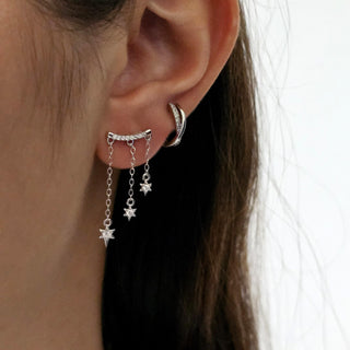 Chain drop Star charm Sterling silver gem dangle earrings,16K Gold chain drop earrings,dainty stud drop earrings star drop charms,stacking