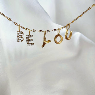 Initial Alphabet Pearl Letter charms 18K Gold Textured Letter necklace, symbol positivity,stacking pendant,waterproof,personalised jewellery