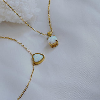 White Opal Tarnishfree 18k Gold Necklace,birthstone gift,Ausyralian Opal gemstone necklace,adjustable length link chain waterptoof necklace