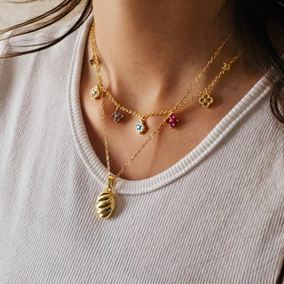 Clover four leaf 18K Gold multi pendant necklace adjustable chain,dainty multicoloured cubic zirconia jewellery,four leaf turquoise charms