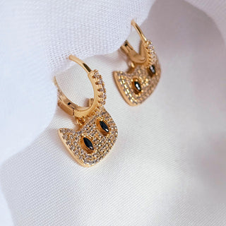 Owl Hoop earrings,14k gold Owl charm hoops,dangle drop lucky hoop earrings,quirky cubic zirconia bird earrings,gift for her