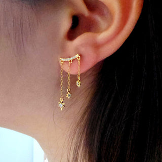 Chain drop Star charm Sterling silver gem dangle earrings,16K Gold chain drop earrings,dainty stud drop earrings star drop charms,stacking
