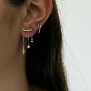 Chain drop Star charm Sterling silver gem dangle earrings,16K Gold chain drop earrings,dainty stud drop earrings star drop charms,stacking