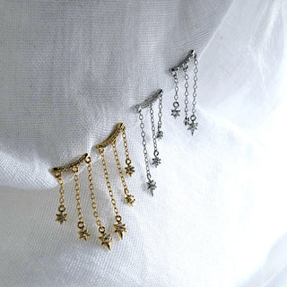 Chain drop Star charm Sterling silver gem dangle earrings,16K Gold chain drop earrings,dainty stud drop earrings star drop charms,stacking