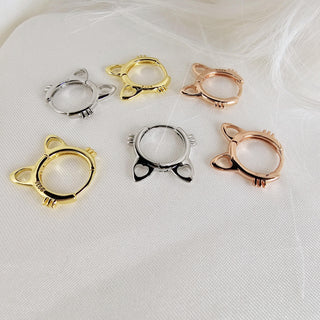 Simple hoop earrings with cat whiskers detail and ears with a heart hollow design giving it a quirky cute shape. Available in sterling silver, 16 carat gold and Rose Gold plating on sterling silver.