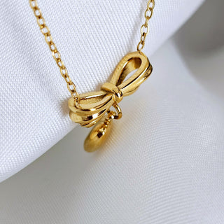 Bow charm tarnishfree 18k Gold filled premium pendant necklace,gift for her,dainty thin chain stacking necklace,dangling heart drop pendant