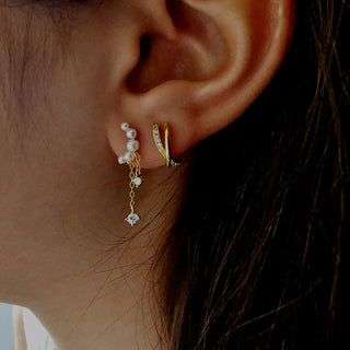 Pearl Sterling silver gem dangle earrings,16K Gold chain drop earrings,dainty stud drop earrings Crescent moon drop charms,stacking