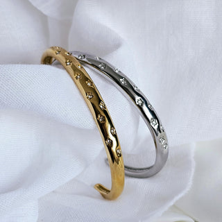 Star design encrusted with cubic zirconia tarnishfree 18 carat gold and sterling silver plated open cuff bracelet bangles waterproof jewellery