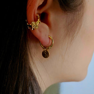 Detachable Charm Hoop Earrings in 18k gold pvd Waterproof tarnishfree ear stack Freshwater pearl hoops Coin disk charm, dangle drop earrring