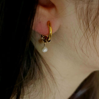 Detachable Charm Hoop Earrings in 18k gold pvd Waterproof tarnishfree ear stack Freshwater pearl hoops Coin disk charm, dangle drop earrring