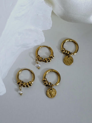 Detachable Charm Hoop Earrings in 18k gold pvd Waterproof tarnishfree ear stack Freshwater pearl hoops Coin disk charm, dangle drop earrring